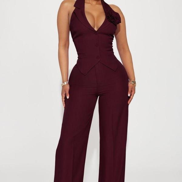 Elle Pant Set - Burgundy