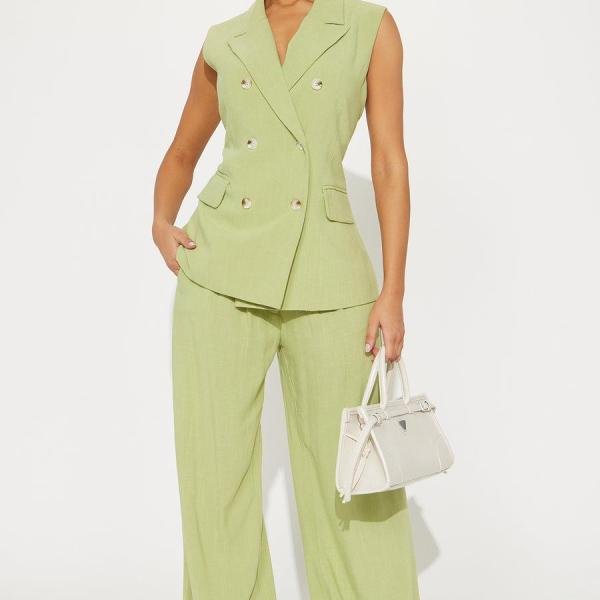 Melania Linen Pant Set - Green
