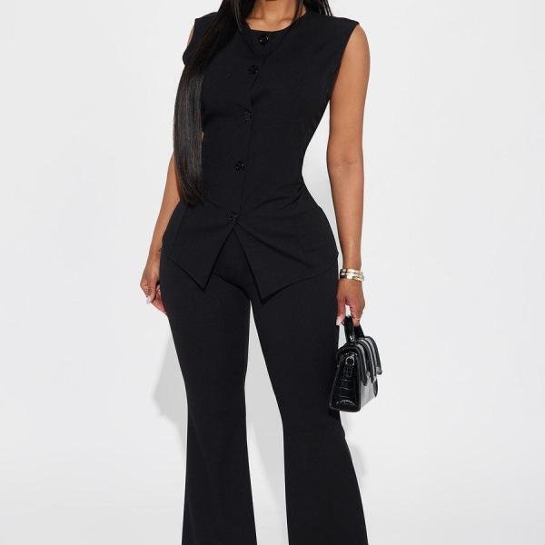 Office Sweetheart Vest Pant Set - Black