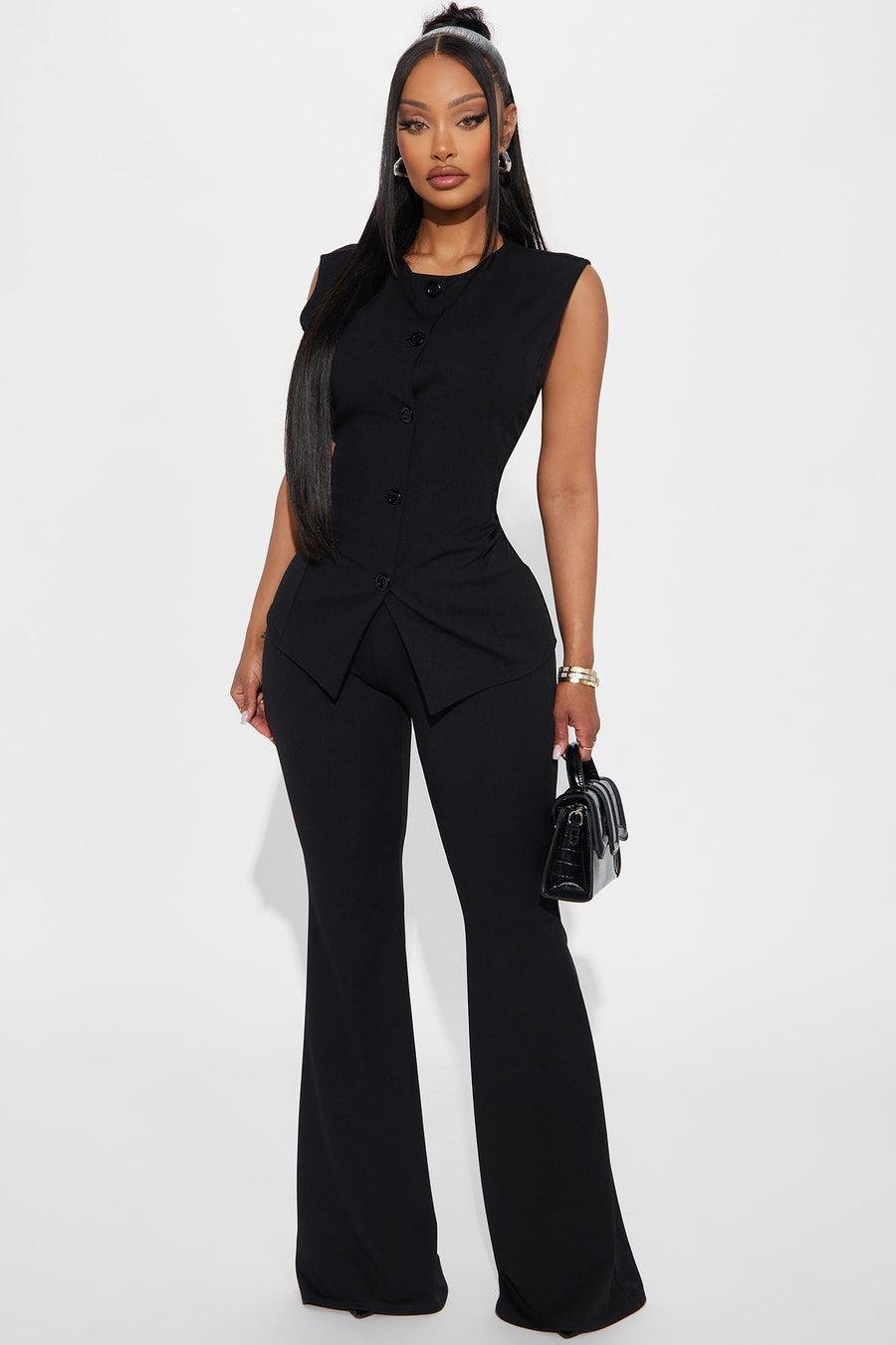 Office Sweetheart Vest Pant Set - Black