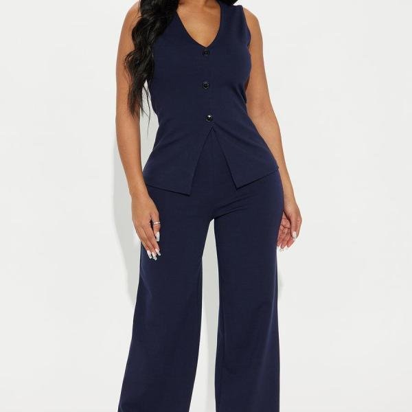 Roxi Vest Pant Set - Navy