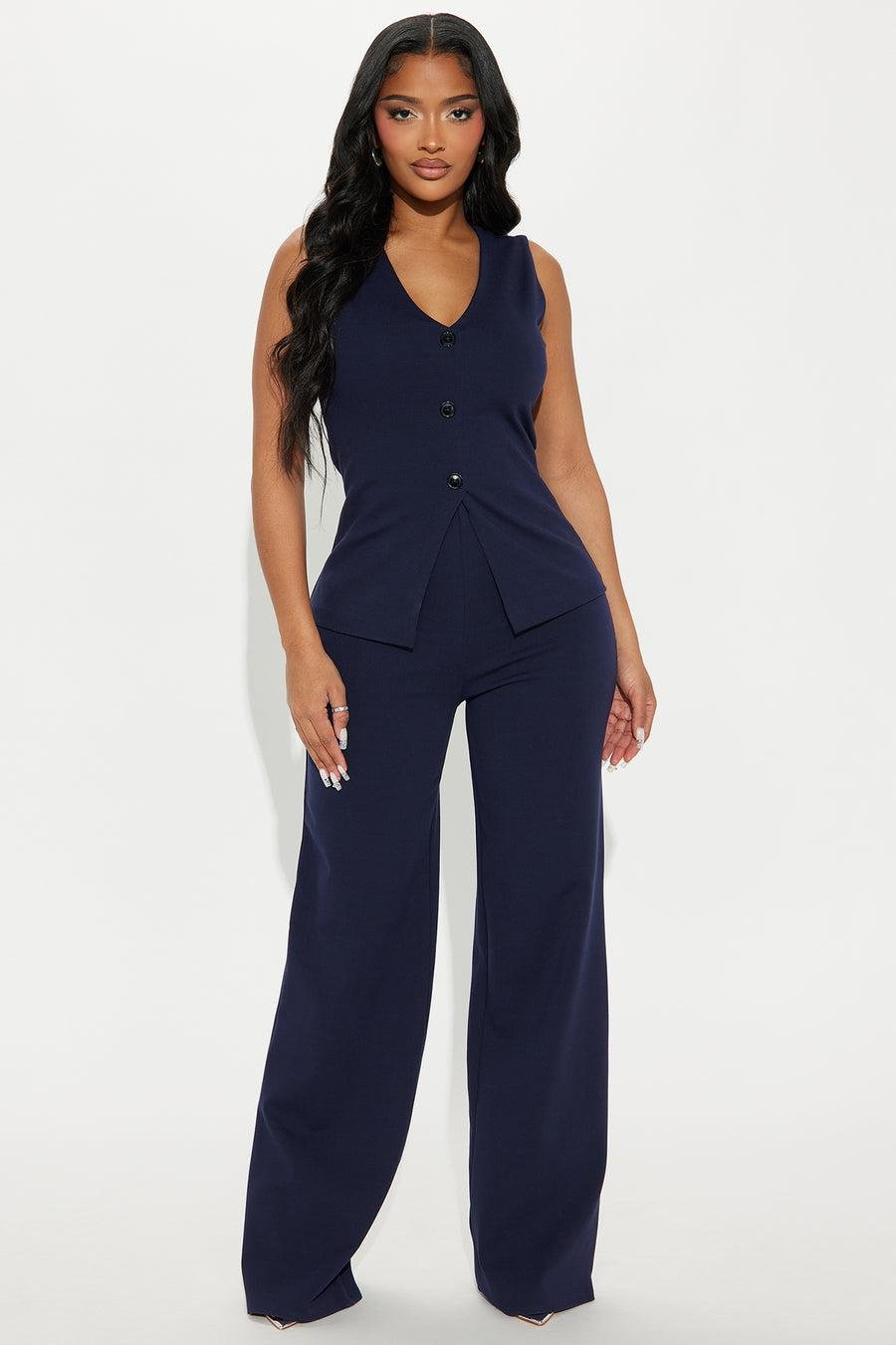 Roxi Vest Pant Set - Navy