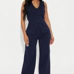 Roxi Vest Pant Set - Navy